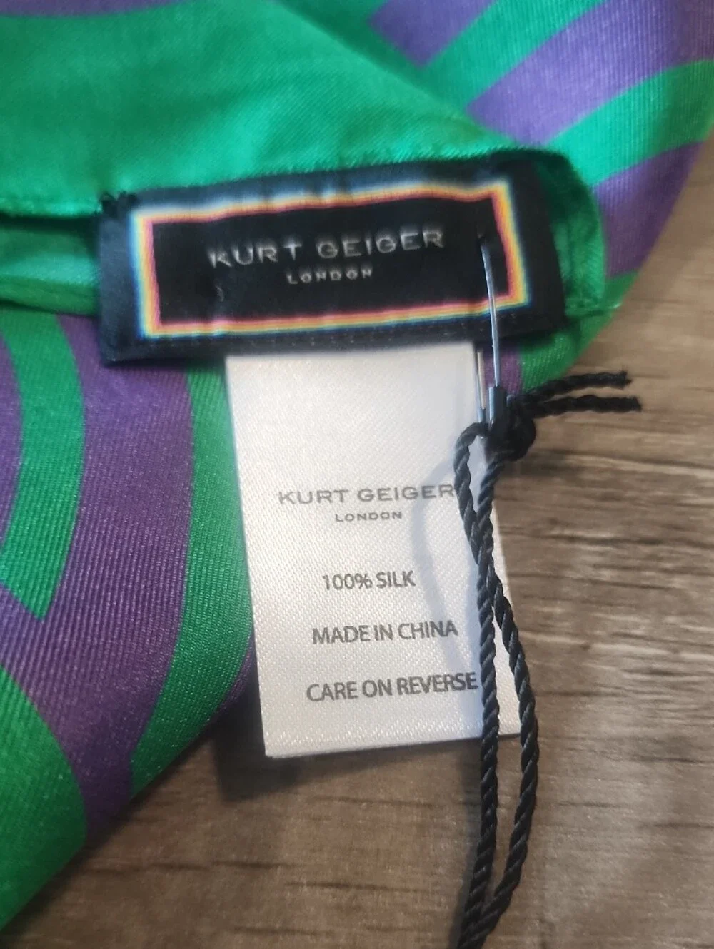 Kurt Geiger Green & Purple Geometric Silk Neck Scarf